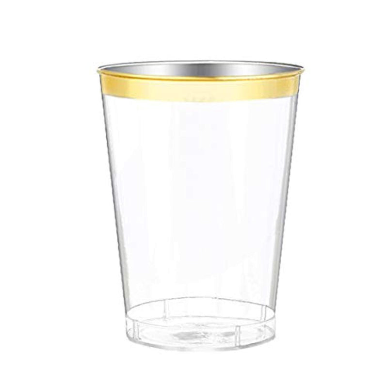 LydtCo. - 10oz Plastic Cups with Gold Rim | 100 pack| 10oz/300ml | For Weddings, Anniversaries, Birthdays, Special Events | Premium and Elegant | Wine, Juices, and other Beverages | BPA Free