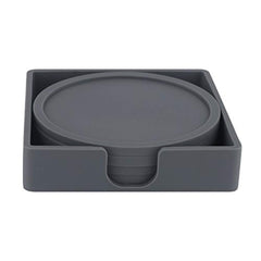 WINHC 5-Piece Silicone Coasters with Holder for Drink Absorbent, Anti-Slip Durable Reusable Eco-Friendly Large Size Coasters for Glasses on Outdoor Patio Furniture, Dinner Table or Bar (Gray)
