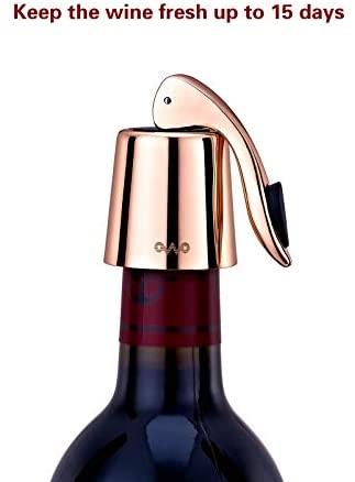 OHMAXHO Wine bottle Stopper with Stainless Steel, Wine Preserver, Decorative Wine Saver Vacuum Plug with Silicone, Expanding Beverage Bottle Stopper, Reusable Wine Cork Keeps Wine Fresh (Rose Gold)