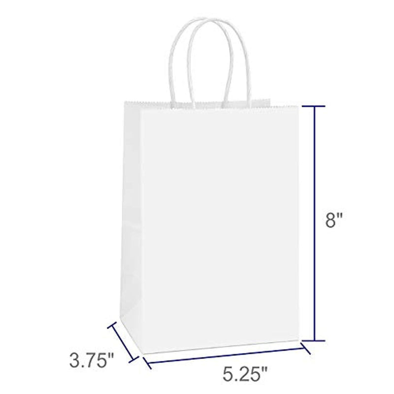 BagDream Small Kraft Paper Bags 50Pcs 5.25"x3.75"x8", Party Bags, Shopping Bag, Kraft Bags, White Bags with Handles