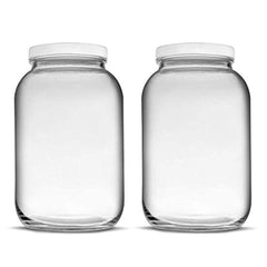 Teikis 2 Pack Wide-Mouth 1 Gallon Glass Jar with 4" Opening Lid Air Tight and Leak Proof - USDA Approved for Fermenting Kombucha, Kefir, Storing and Canning - Dishwasher Safe