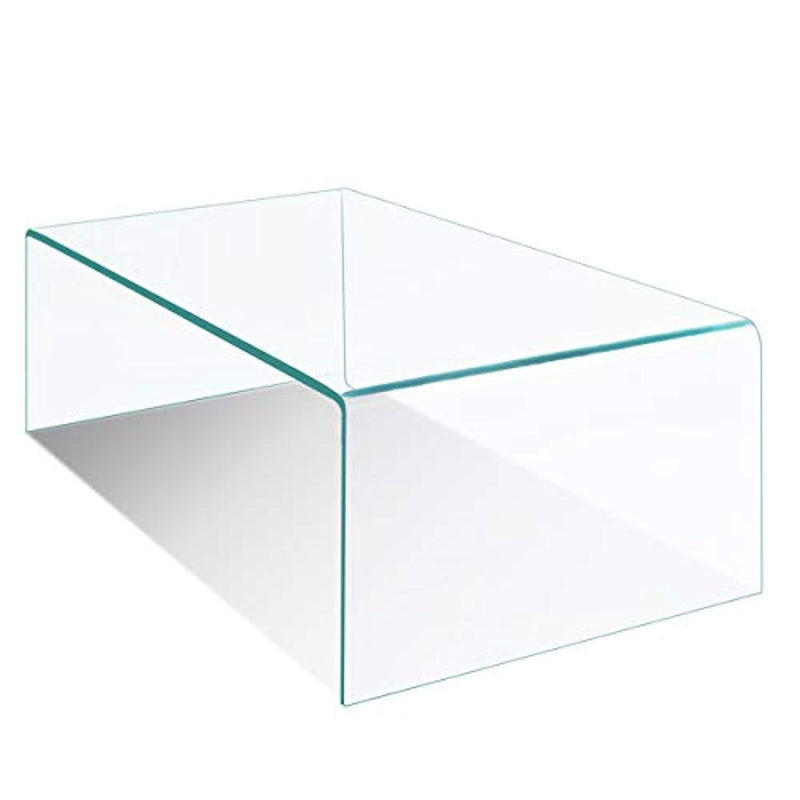 Tangkula Glass Coffee Table Modern Home Office Furniture Clear Tempered Glass End Table International Occasion Tea Table Waterfall Table with Rounded Edges