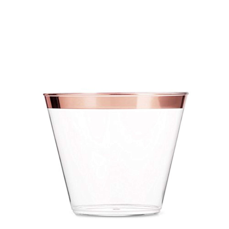100 Rose Gold Plastic Cups - 9 Oz Disposable Gold Rimmed Plastic Tumblers For Party Holiday Wedding and Occasions - Fancy Party Cups with Gold Rim by Party-Ca