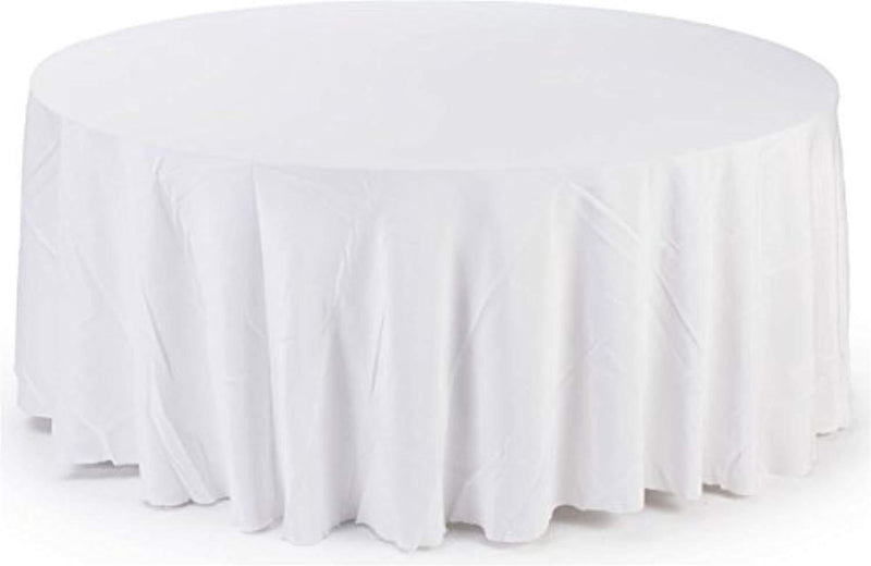 12 Pack 84" ROUND Table Cover Premium Plastic Tablecloth for any Party or Event (White)