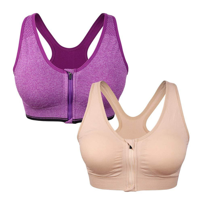 Women's Zip Front Sports Bra Wireless Post-Surgery Bra Active Yoga Sports Bras