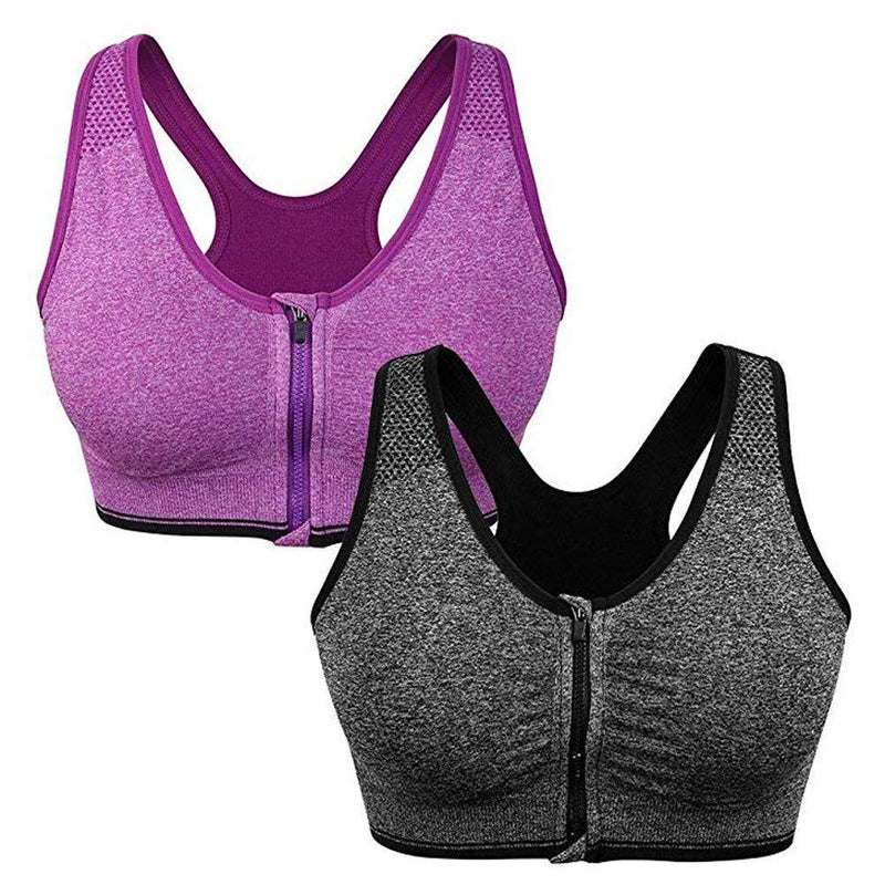 Women's Zip Front Sports Bra Wireless Post-Surgery Bra Active Yoga Sports Bras