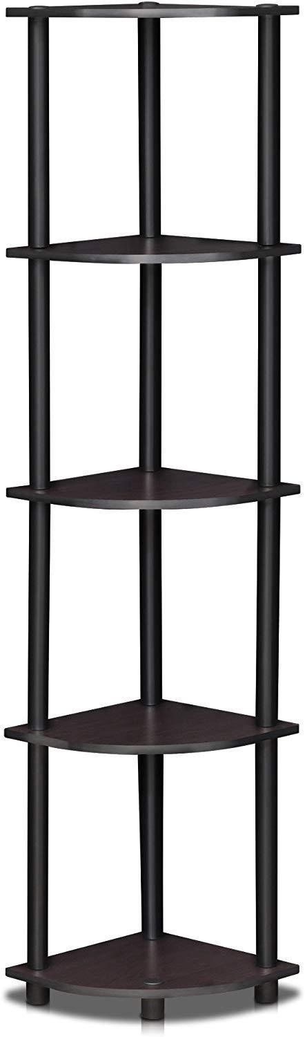 Furinno Turn-N-Tube 5 Tier Corner Display Rack Multipurpose Shelving Unit, Columbia Walnut/Black