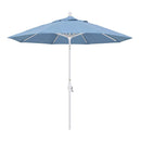 California Umbrella 9' Round Aluminum Market Umbrella, Crank Lift, Collar Tilt, White Pole, Sunbrella Pacific Blue