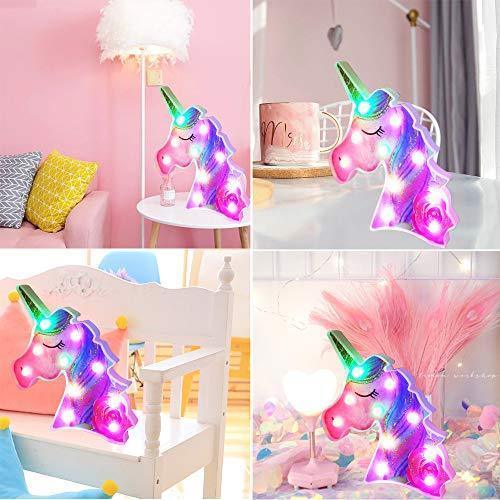 Pooqla LED Unicornio Night Light Lamp Kids Marquee Lights Unicorn Shape Signs Light Up Christmas Party Wall Decoration Battery Operated (Pink)