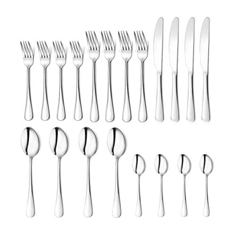 Flatware Set, 20-piece Silverware Cutlery Set with Serving Pieces, Heavy-duty Stainless Steel Utensils, Include Knife/Fork/Spoon, Mirror Finish, Dishwasher Safe, Service for 4 (Silver)
