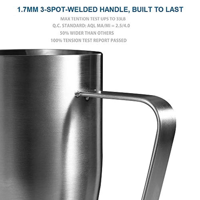 LinsnField 30oz Professional Milk Steaming Pitcher - NSF Approved Heavy Duty 304 Stainless Steel Milk Frothing Pitcher - Perfect Size Milk Jug for Baristas, 1000ml