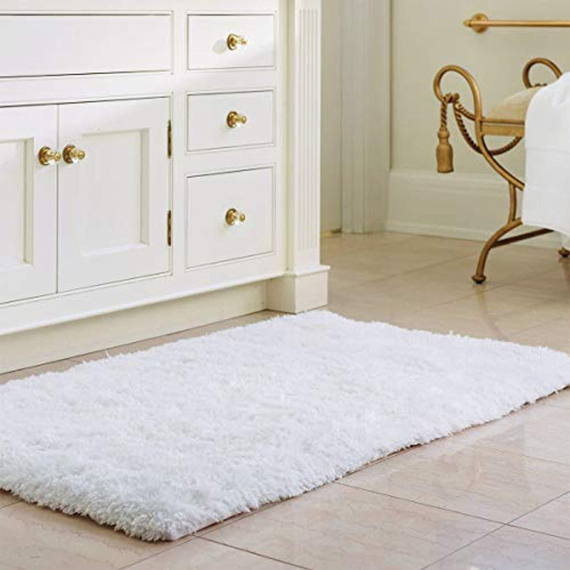 Norcho 31" x 19" Soft Shaggy Bath Mat Non-slip Rubber Bath Rug Luxury Microfiber Bathroom Floor Mats Water Absorbent White