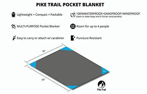 Pocket Blanket -Compact Picnic Blanket (60"x 56") - Sand Proof Beach Blanket / 100% Waterproof Ground Cover. Great Outdoor Blanket for Hiking, Camping, Picnics, Travel and Beach Trips!