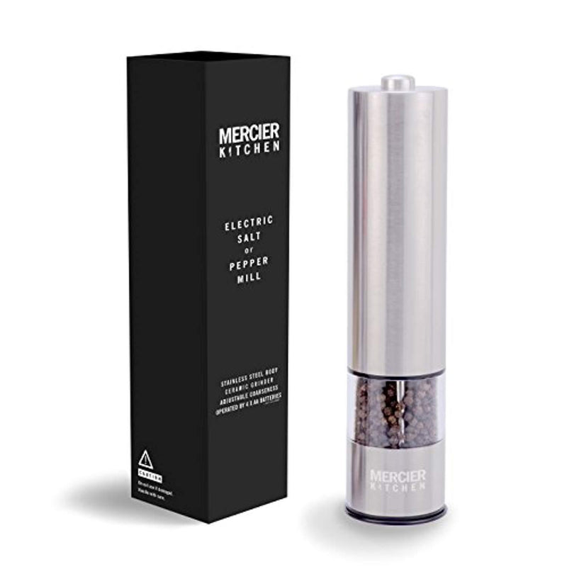 MERCIER Automatic Electric Salt or Pepper Grinder Mill, Battery Powered with LED Light At Bottom