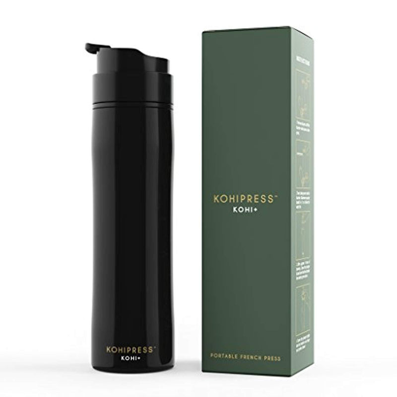 KOHIPRESS The Original Portable French Press Coffee Maker | Vacuum Insulated Travel Mug | Premium Stainless Steel | Hot and Cold Brew (12 oz) | Great for Commuter, Camping, Outdoors and Office (Black)