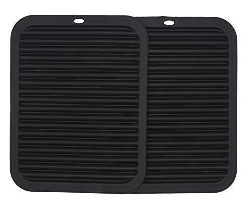 9“×12”Rectangular large silicone trivet Non slip trivet Jar opener Flexible Durable Large coaster Dishwasher Safe heat resistant mat (2 Pack black)