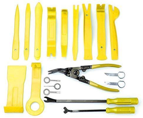 INSTACAN 19Pcs Trim Removal Tool,Car Panel Door Audio Trim Removal Tool Kit, Auto Clip Pliers Fastener Remover Pry Tool Set with Storage Bag