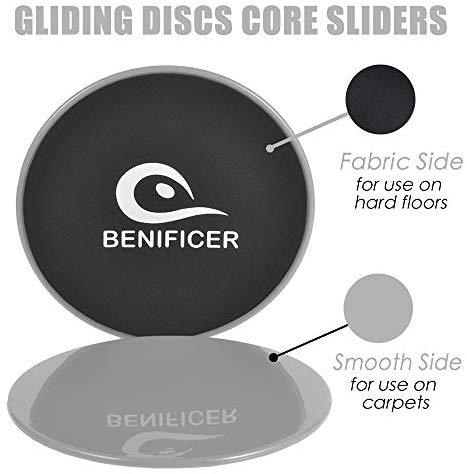 Benificer Core Sliders and Exercise Loop Bands, Set of 5 Resistance Bands with Set of 2 Double Fitness Sliding Gliders Workout Discs for Home Gym, Yoga, Pilates, Crossfit