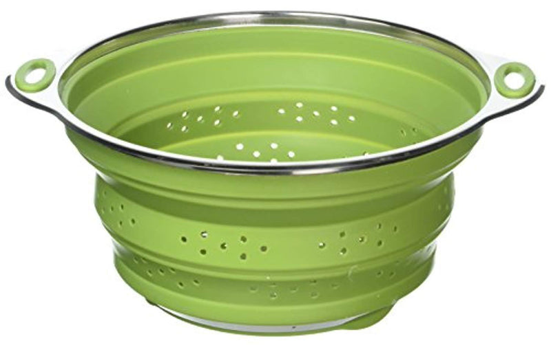 Best Large Collapsible Silicone Colander/Strainer with Stainless Steel Base by Chef Frog™