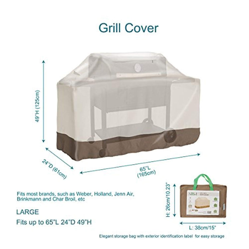 PHI VILLA Waterproof Grill Cover, BBQ Grill Cover with Weather & UV Resistant Fabric, Large, 65" Length