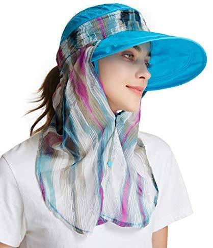 ICOLOR Sun Cap Sun Flap Hats Outdoor 360°Sun UPF 50+ Women Lady Wide Brim Cap Visor Hats UV Protection Summer Sun Hats
