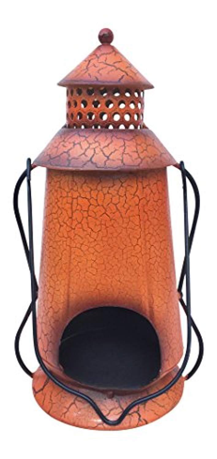 Halloween Pumpkin Rustic Lantern with Handle, - Metal Jack O Lantern Fall Decoration, Standing or Hanging, Holds Pillar Candle - Indoor, Outdoor, by Clovers Garden