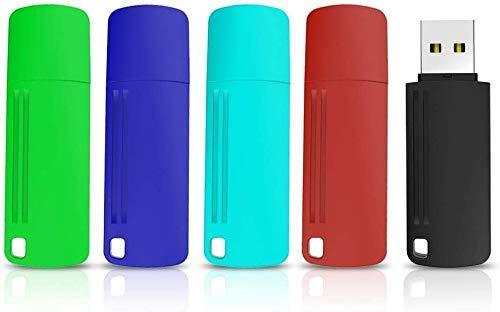 64 GB USB Flash Drive 5 Pack Bulk K&ZZ USB 2.0 Thumb Drives Memory Stick Multi Pack USB Gig Drive Flash Disk Portable Keychain Design (64GB, 5 Colors: Black Red Blue Cyan Green)