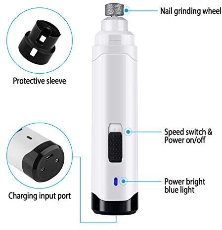 Casfuy Dog Nail Grinder Upgraded - Professional 2-Speed Electric Rechargeable Pet Nail Trimmer Painless Paws Grooming & Smoothing for Small Medium Large Dogs & Cats