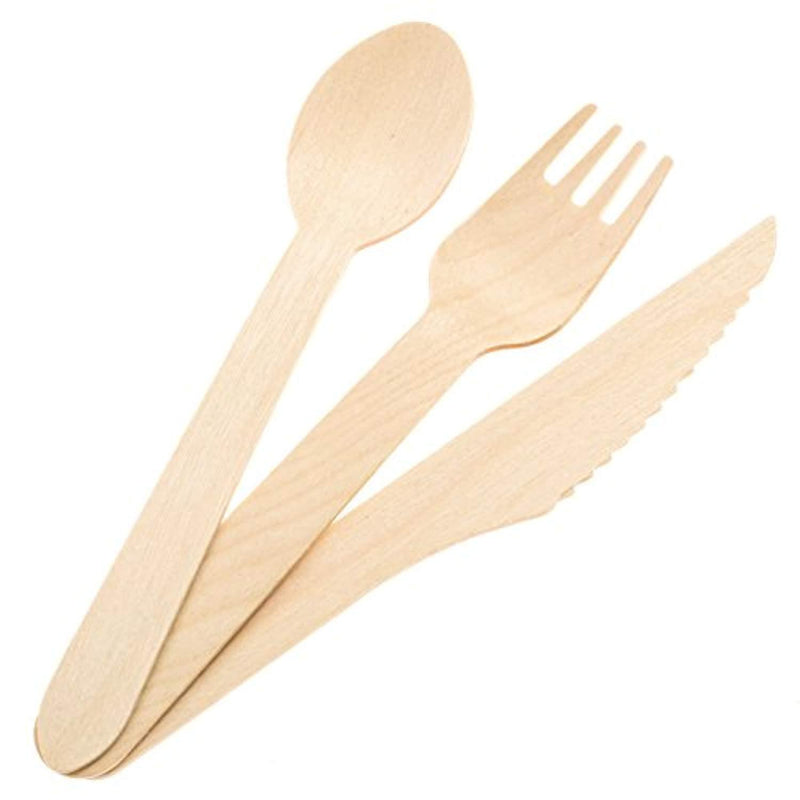 Wooden Disposable Utensils Set 100 Forks 50 Spoons 50 Knives Wood Cutlery Eco Friendly Compostable Biodegradable Silverware Party Flatware Kitchen Serving Eating...