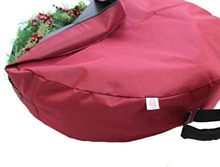612 Vermont Christmas Wreath Storage Bag Container, Woven Polyester Fabric, Padded Handle with Carabiner Clip for Suspension Hanging (24 Inch)