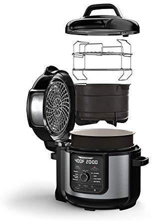Ninja Foodi 7-in-1 Programmable Pressure Fryer, Slow Multi Cooker with TenderCrisp Technology, 5 Pot, 3-qt. Air Fry Basket (OP101), 5-Quart, Black/Gray