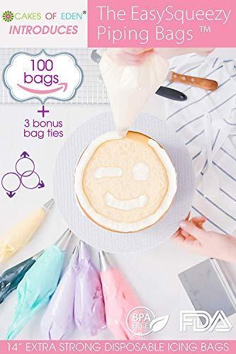 WORLD STRONGEST DISPOSABLE PIPING BAGS - (100 Pack) 14 inch Clear Plastic Pastry Bag. Perfect for Frosting Cake Decorations, Royal Icing Cookie Decorating, Macaroons. Professional Baking Supplies Set