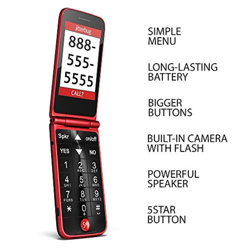 Jitterbug Flip Easy-to-Use Cell Phone for Seniors (Red) by GreatCall