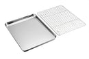 P&P CHEF Baking Sheets and Rack Set, Pack of 4 (2 Sheets + 2 Racks), Stainless Steel Baking Pans Cookie Tray with Cooling Rack, Rectangle 16''x12''x1'', Non Toxic & Healthy, Mirror Polish & Easy Clean