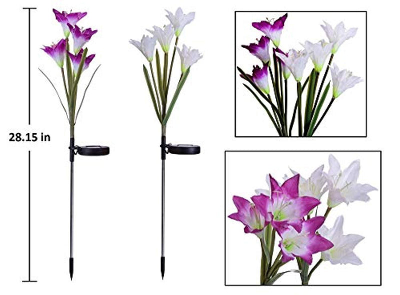 AWJ Products [4 Pack] Solar Lights Outdoor - Solar Garden Lights with 16 Lily Flowers | Color Changing LED Solar Stake Lights for Garden, Patio, Path, Backyard