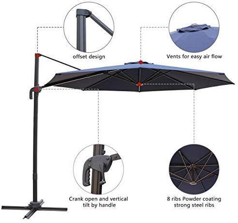 Bumblr Patio Offset Cantilever Umbrella 10-Feet Outdoor Patio Hanging Umbrella,360 Degree Rotation with Cross Base (10 FT, Beige)