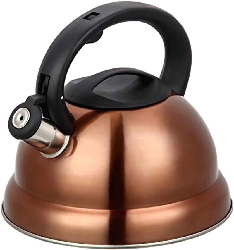 3 Quart Whistling Tea Kettle - Modern Stainless Steel Whistling Tea Pot for Stovetop with Cool Grip Ergonomic Handle - Brush Copper Finish