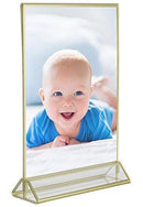 SUPER STAR QUALITY Clear Acrylic 2 Sided Frames With Gold Borders and Vertical Stand (Pack of 6) ) | Ideal for Wedding Table Number Holder, Double Sided Sign, Clear Photos, Menu Holders