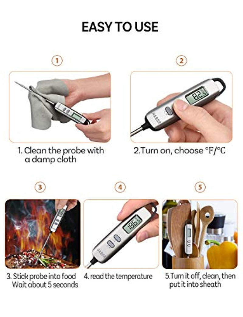 Habor Meat Thermometer, Instant Read Digital Cooking Thermometer, Grilling  Thermometer with Super Long Probe for Kitchen BBQ Grill Smoker Meat Oil