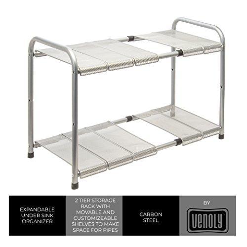 Venoly Home - Under Sink 2 Tier Expandable Shelf Organizer Rack, Silver - Expands from 18 Inches to 30 Inches