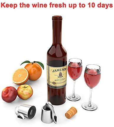 OHMAXHO Wine Stoppers, 4 Pack Stainless Steel Wine Saver, Reusable Wine Bottle Preserver with Silicone Plug, Keeps Your Wine Fresh Simply and Effectively