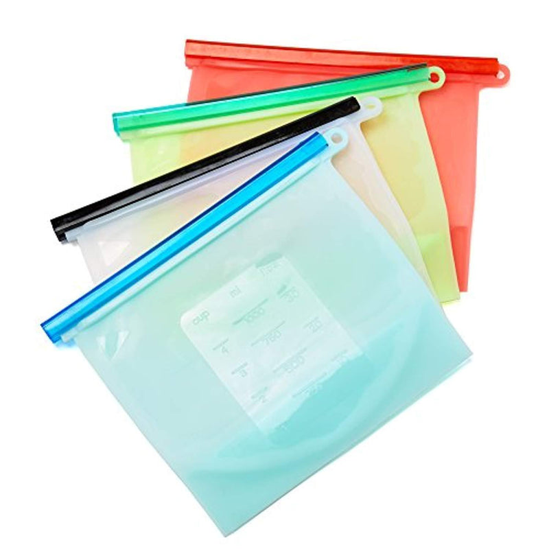 Reusable Snack Bags - Reusable Silicon Food Storage Bag 4 Pack by EvCo | for Your Lunch, Sandwich, Vegetables, Produce, Snacks and All Kinds of Food | BPA Free Eco Friendly & Sustainable Containers