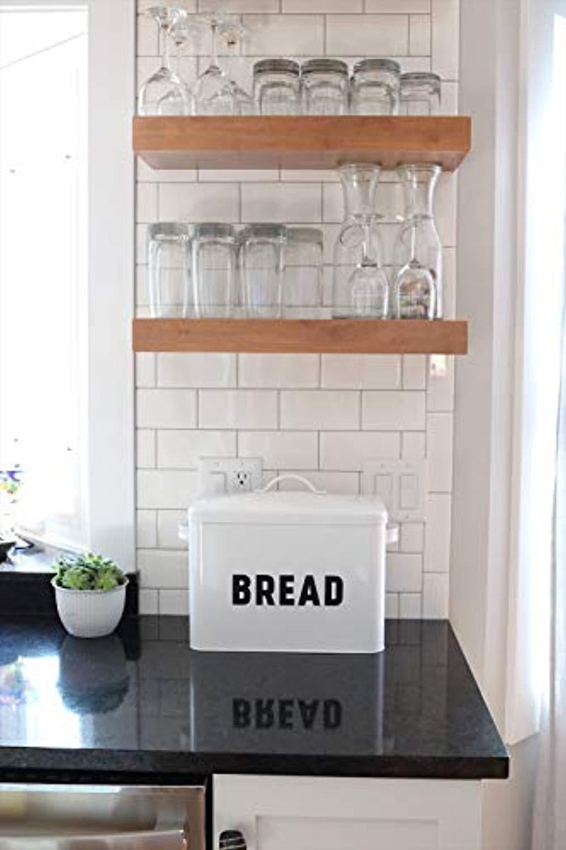 Metal Bread Box - Countertop Space-Saving, Extra Large, High Capacity Bread Storage Bin for your Kitchen - Holds 2+ Loaves - White with Bold BREAD Lettering by Claimed Corner