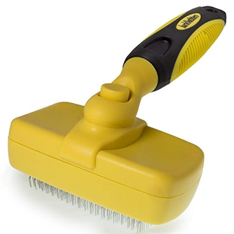 Cat Slicker Brush - Quick Self-Cleaning Pro Quality Grooming Comb - 5 Year 100% Guarantee - Ergonomic Soft Grip Handle - Gently Removes Loose Undercoat - Eliminates Mats & Tangles Shedding & Hairballs