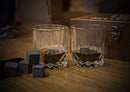 Whiskey Glass Stones Large Gift Box Set of 2 Whisky Bourbon Glasses 8 Scotch Granite Rock Wiskey Rocks & Metal Ice Tongs - Alcohol Liquor Wine Shot Tumbler Bar Kit - Christmas Gifts Sets Present Boxes