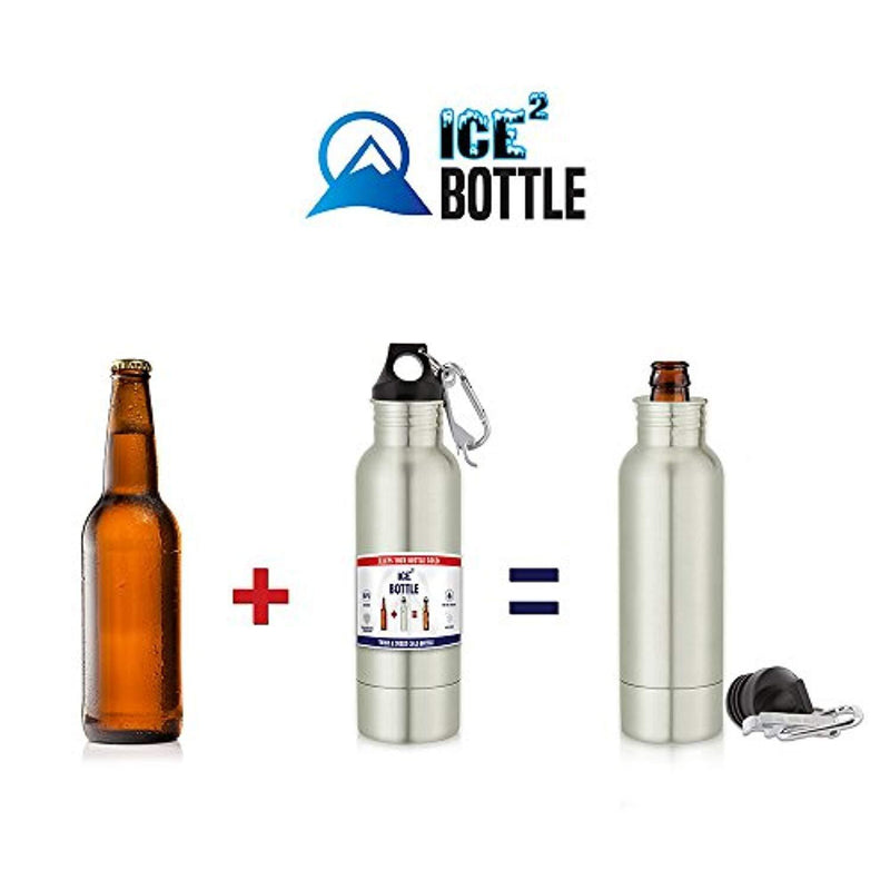 The Original Beer Bottle Cooler - Cold Beer Keeper - Stainless Steel Bottle Armor Insulator - Bottled Beer Armour Holder - Fits 12oz Bottles - Includes Bottle Opener & Keychain Carabiner (2 Pack) by Ice 2 Bottle