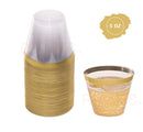 Gold Plastic Cups | 5 oz. 100 Pack | Hard Clear Plastic Cups | Disposable Party Cups | Fancy Wedding Tumblers | Nice Gold Rim Plastic Cups | Elegant Decoration Cups | Plastic Tumblers Bulk