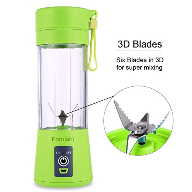 Portable Personal Blender, Household Juicer fruit shake Mixer -Six Blades, 380ml Baby cooking machine with USB Charger Cable (Green)