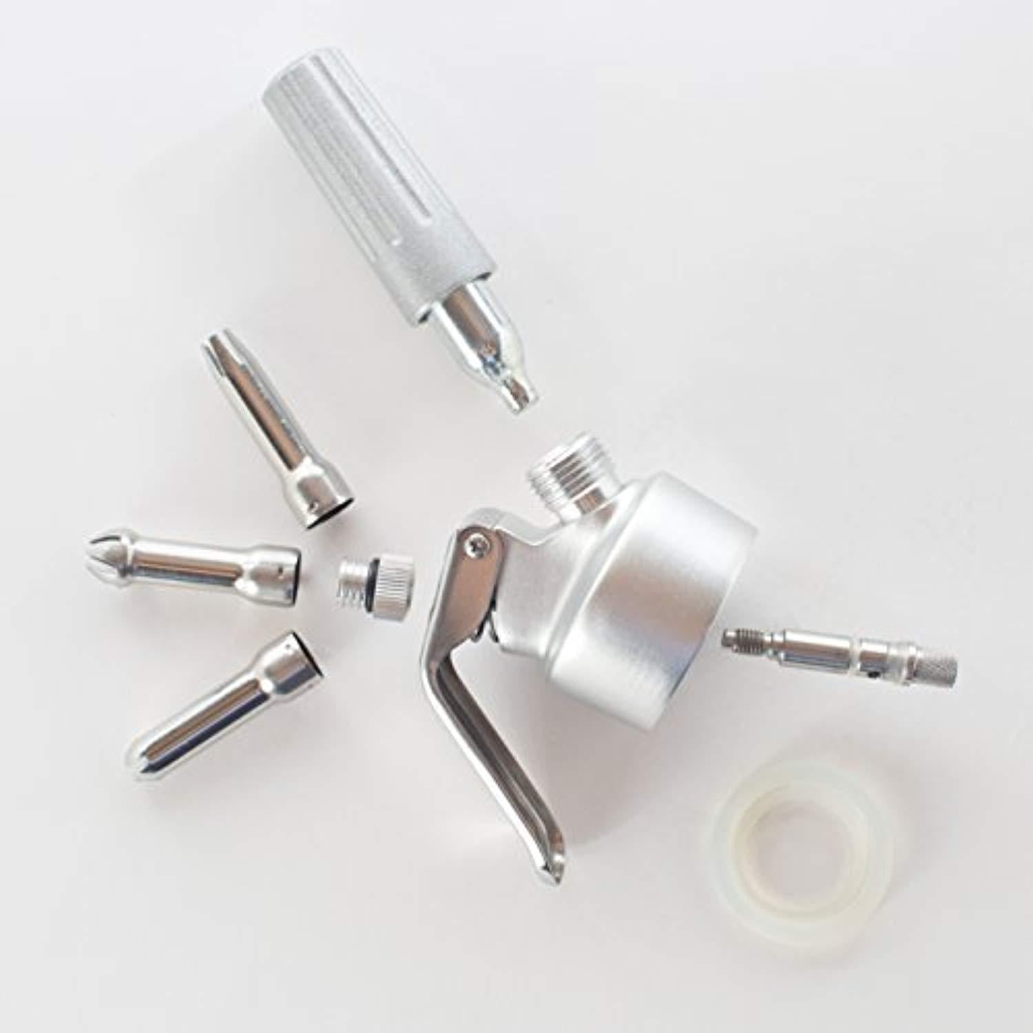 Mantello Ketzie Professional Aluminum Canister Whipped Cream Dispenser with Stainless Steel Piston - 3 Decorating Tips/Nozzles - 500 ml-1 Pint Whipper Requires 8 gram N2O Cartridges/Chargers (not incl.)