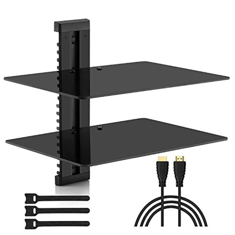 PERLESMITH Floating AV Shelf Double Wall Mount Shelf - Holds up to 16.5lbs - DVD DVR Component Shelf with Strengthened Tempered Glass - Perfect for PS4, Xbox, TV Box and Cable Box